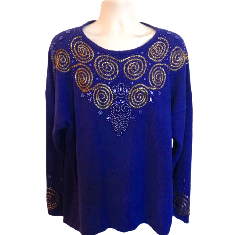 Vintage 1980's Diana Marco Embellished Sweater Purple Size 22/24
